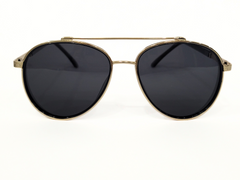 "Gold Round Sunglasses with Black Tinted Lenses"