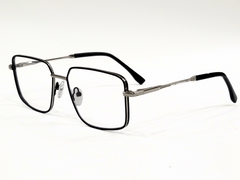 Unisex Square Geometric Eyeglasses – Black Metal Frame with Silver Accents