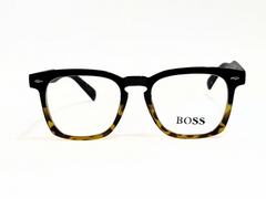 "BOSS Eyeglasses - Black Rounded Square Frame with Tortoiseshell Accents"