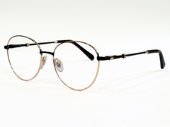 Designer Women’s Round Eyeglasses – Gold Metal Frame with Black Temples & Gold Accents – 52-16-138 (2178 C6)