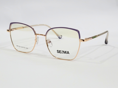 Gold Square Eyeglasses with Purple Accents - SEIMA