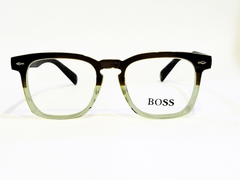"BOSS - Rectangular Eyeglasses - Black Frame with Greenish-Gray Accents"