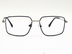 Unisex Square Geometric Eyeglasses – Black Metal Frame with Silver Accents