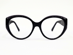Designer Eyeglasses Oversized Cat-Eye Glasses – Glossy Black & Purple Acetate Frame