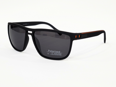 Morel Unisex Rectangular Sunglasses Black Frame with Orange Accents