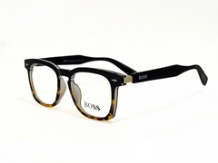 "BOSS Eyeglasses - Black Rounded Square Frame with Tortoiseshell Accents"