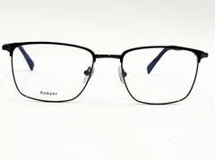 Kemper Unisex Rectangular Eyeglasses – Black Frame with Blue Interior Accent