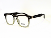 "BOSS - Rectangular Eyeglasses - Black Frame with Greenish-Gray Accents"