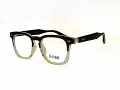 "BOSS - Rectangular Eyeglasses - Black Frame with Greenish-Gray Accents"