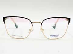 Charlot - Square Metal Eyeglasses – Gold & Black Frame (Model 53□18-142)