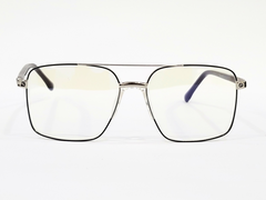 Silver Square Eyeglasses with Black Accents for Men