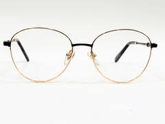 Designer Women’s Round Eyeglasses – Gold Metal Frame with Black Temples & Gold Accents – 52-16-138 (2178 C6)