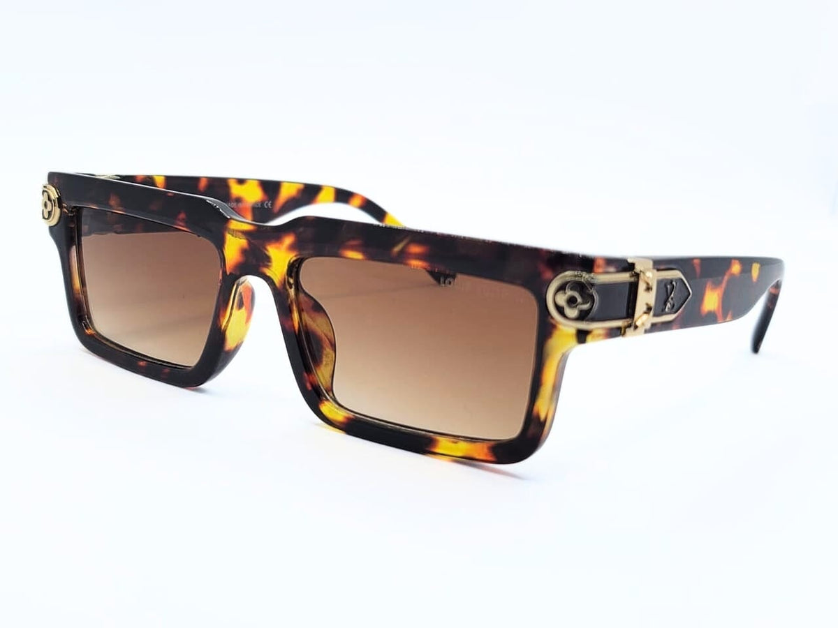 Designer Sunglasses - Tiger print - Plastic with Brown Double Shade - Square -UV Protected