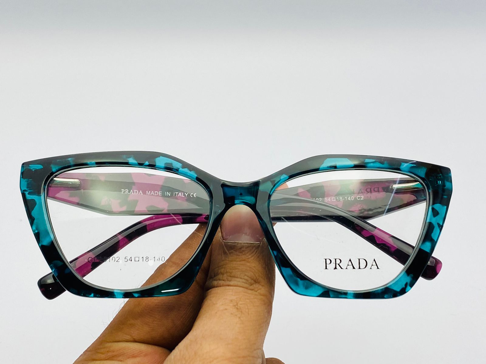 PRADA-GP23102-Black-Tiger Print -Blue-Gray-Multi Colour-Female-Plastic- Cat-eye -Medium -Eyewear