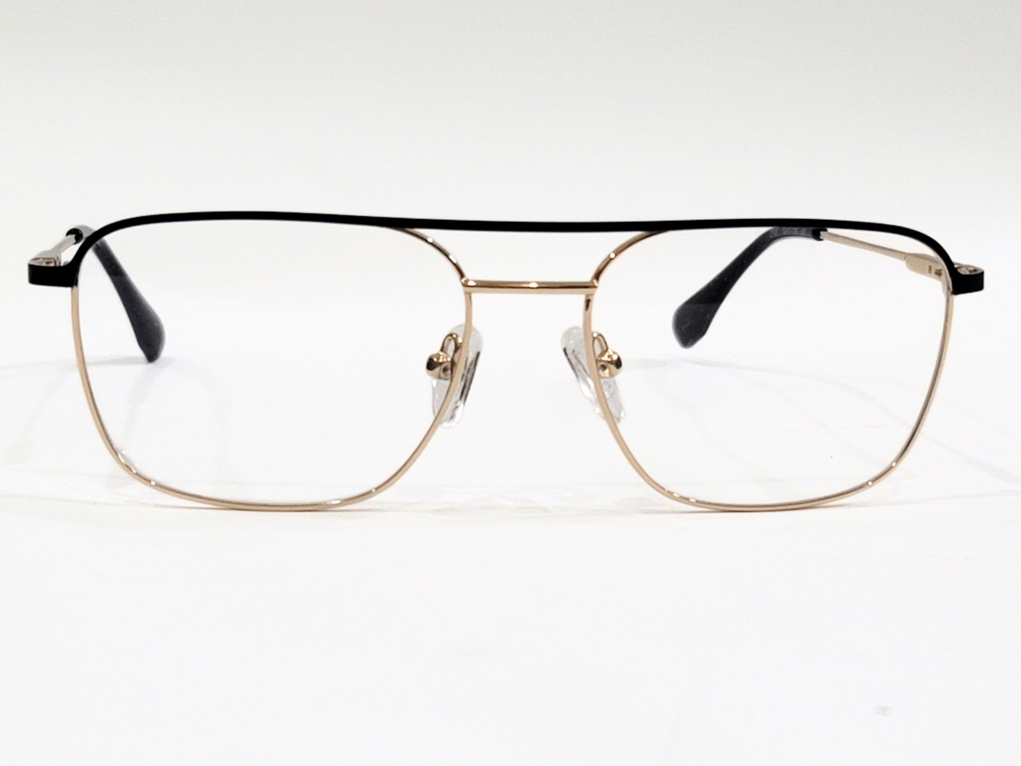 Modern Square Geometric Glasses – Gold Metal Frame, Black Arms