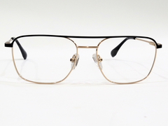 Modern Square Geometric Glasses – Gold Metal Frame, Black Arms