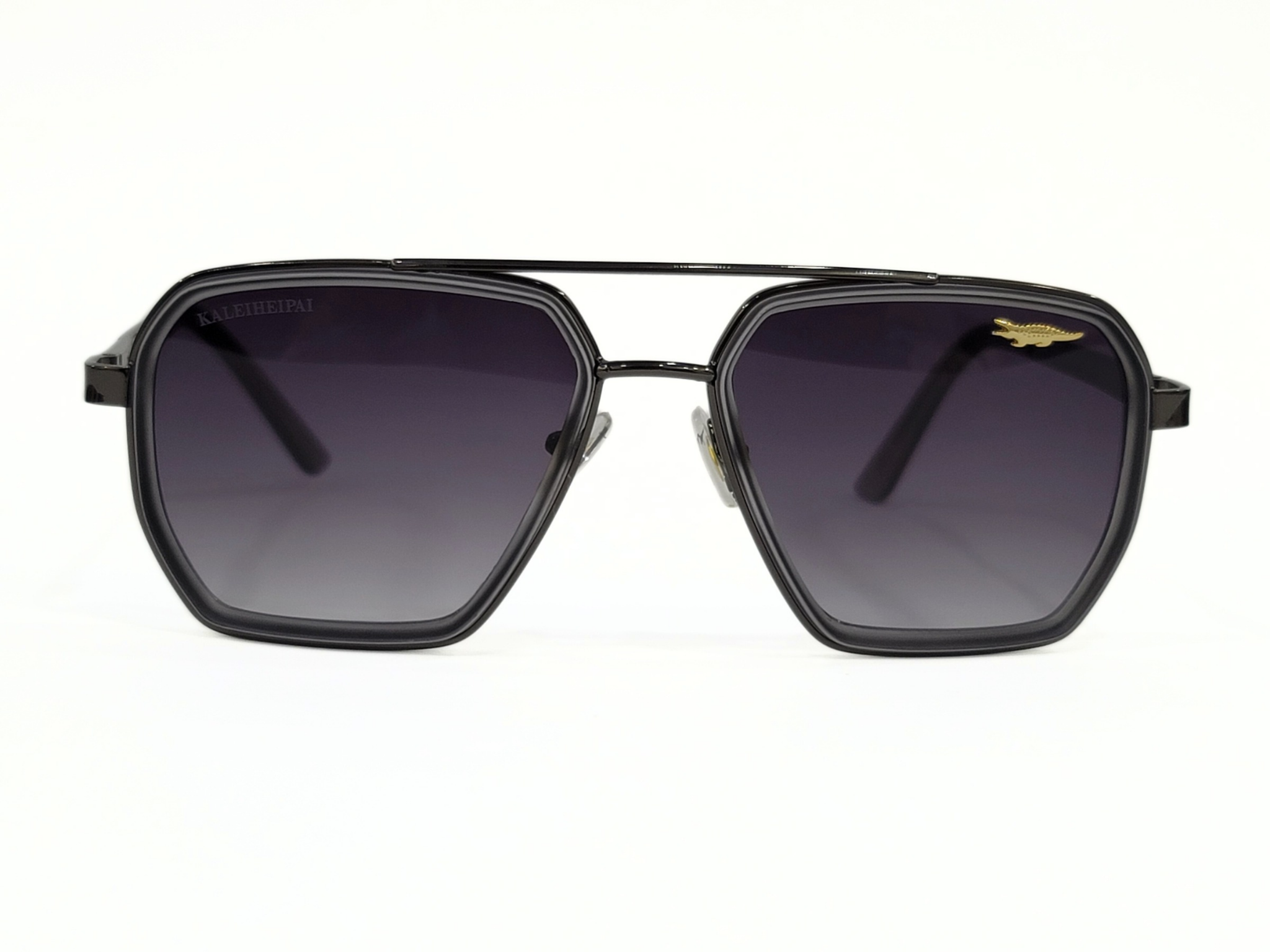 Lacoste Sunglasses – Model 0803, Black Geometric Aviator, Gradient Lens
