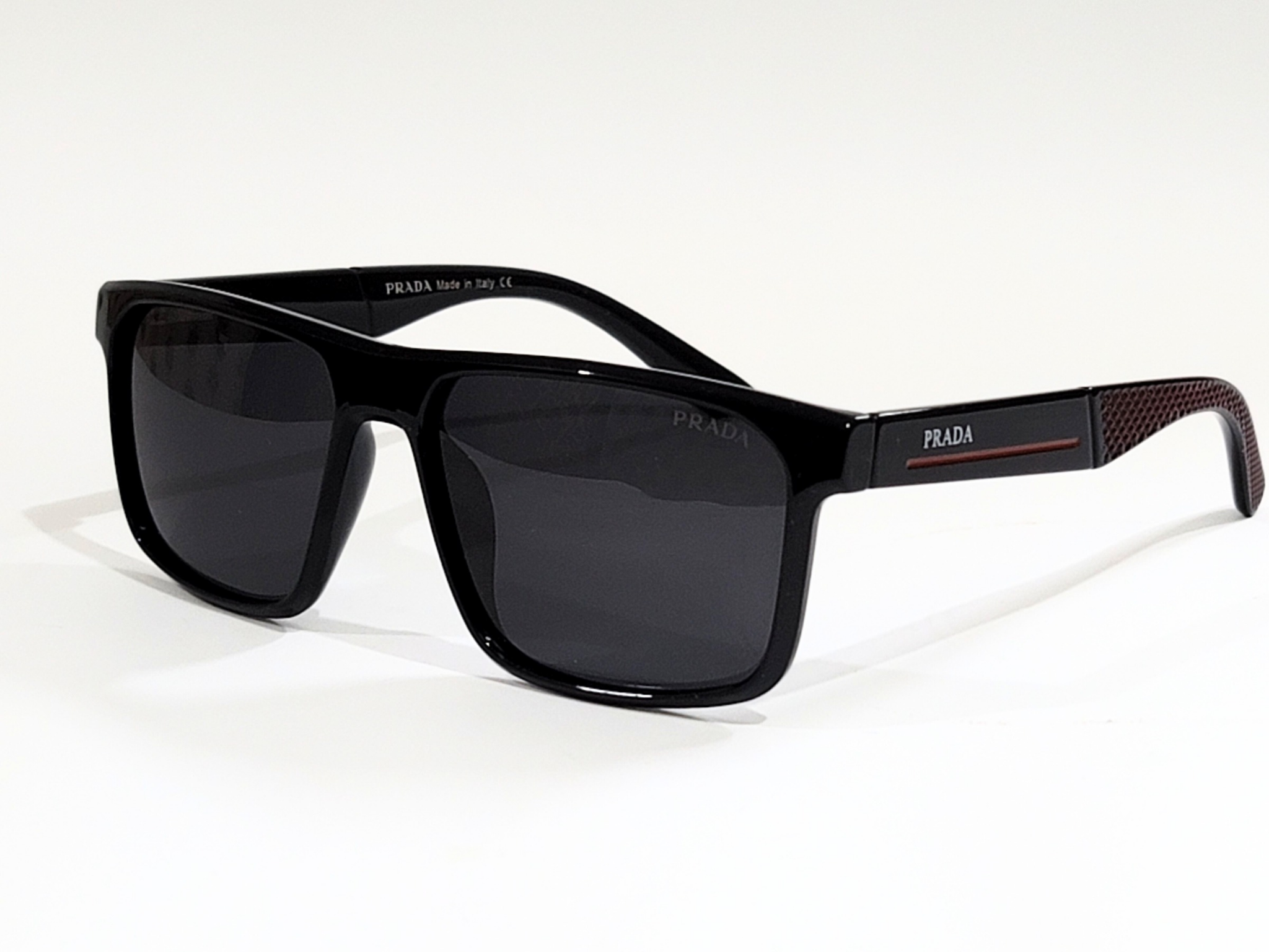 Prada Matte Black Rectangular Sunglasses with Brown Polarized Lenses