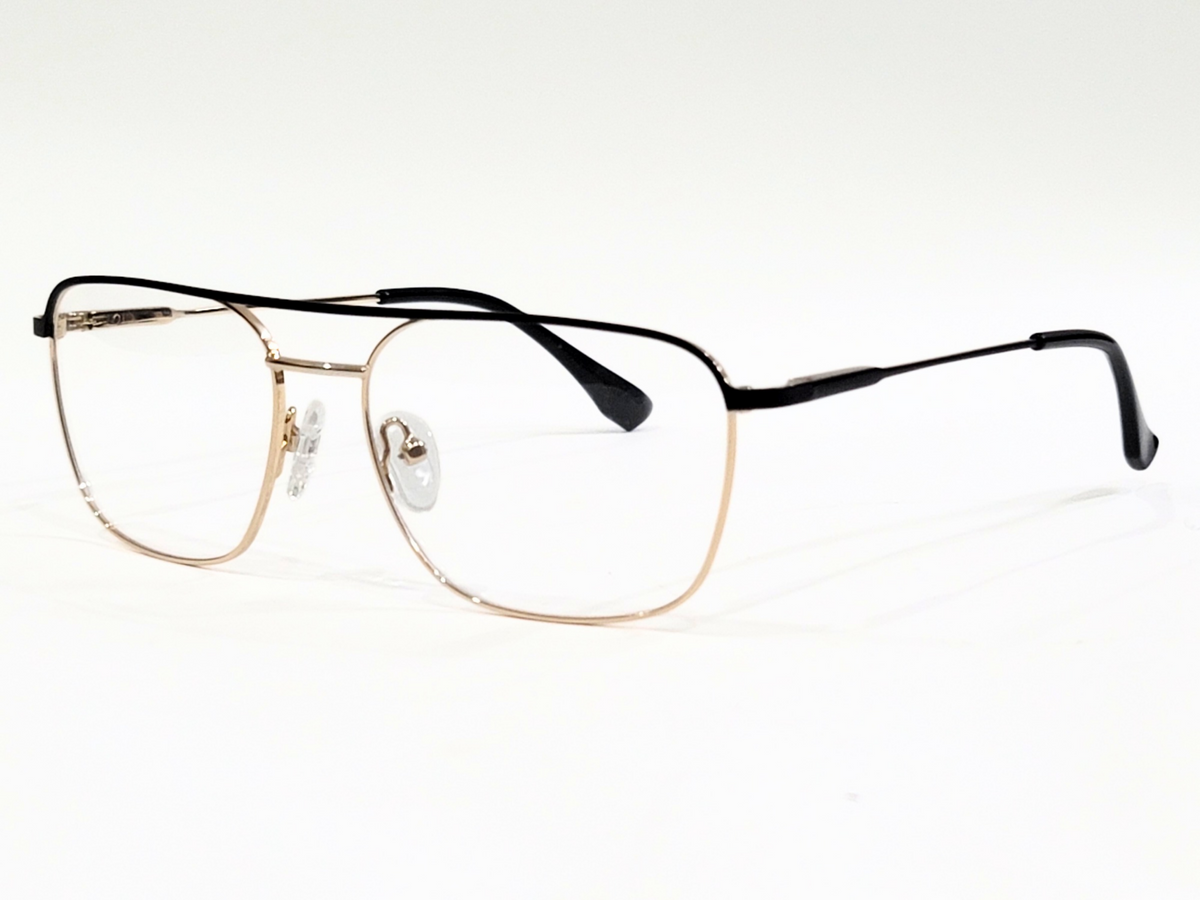 Modern Square Geometric Glasses – Gold Metal Frame, Black Arms