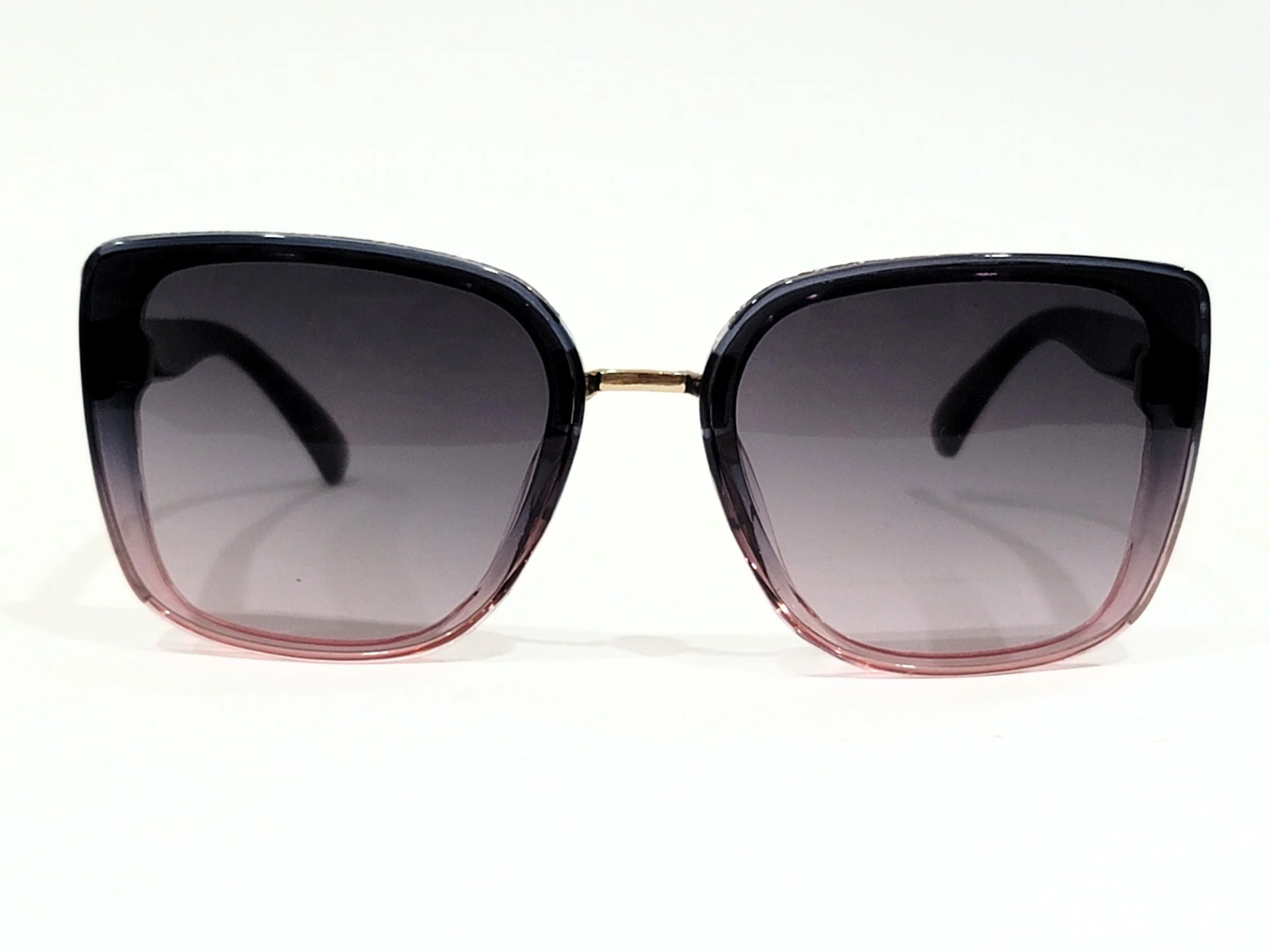 Gucci Black Square Sunglasses with Gradient Lenses and Gold Accents.