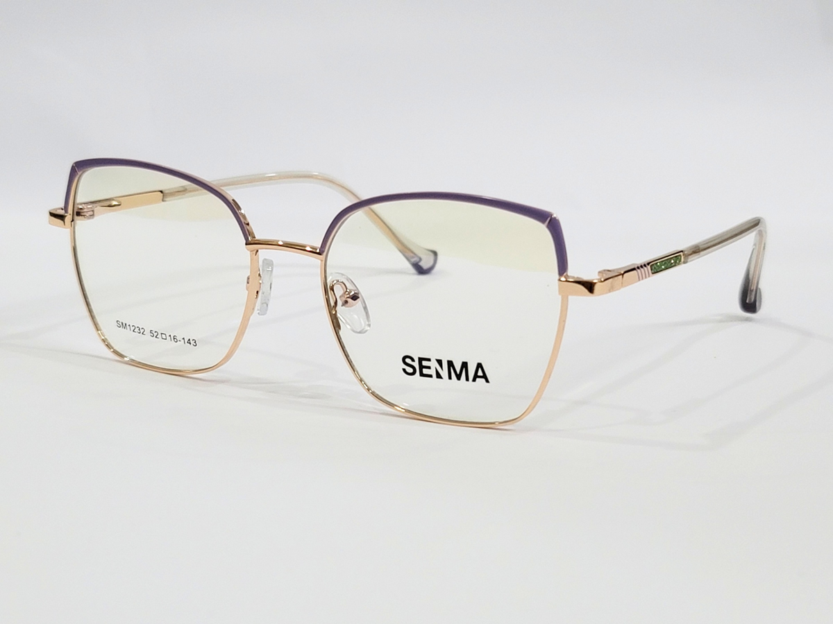 Gold Square Eyeglasses with Purple Accents - SEIMA