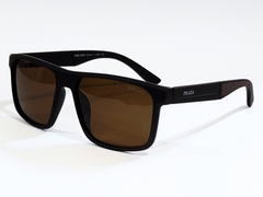 Prada Matte Black Rectangular Sunglasses with Brown Polarized Lenses