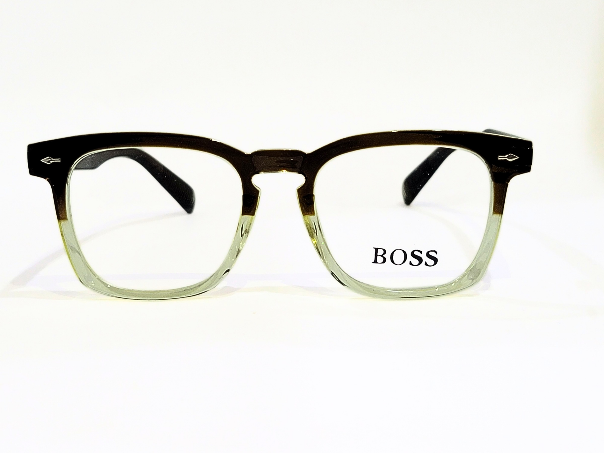 "BOSS - Rectangular  Eyeglasses - Black Frame with Greenish-Gray Accents"