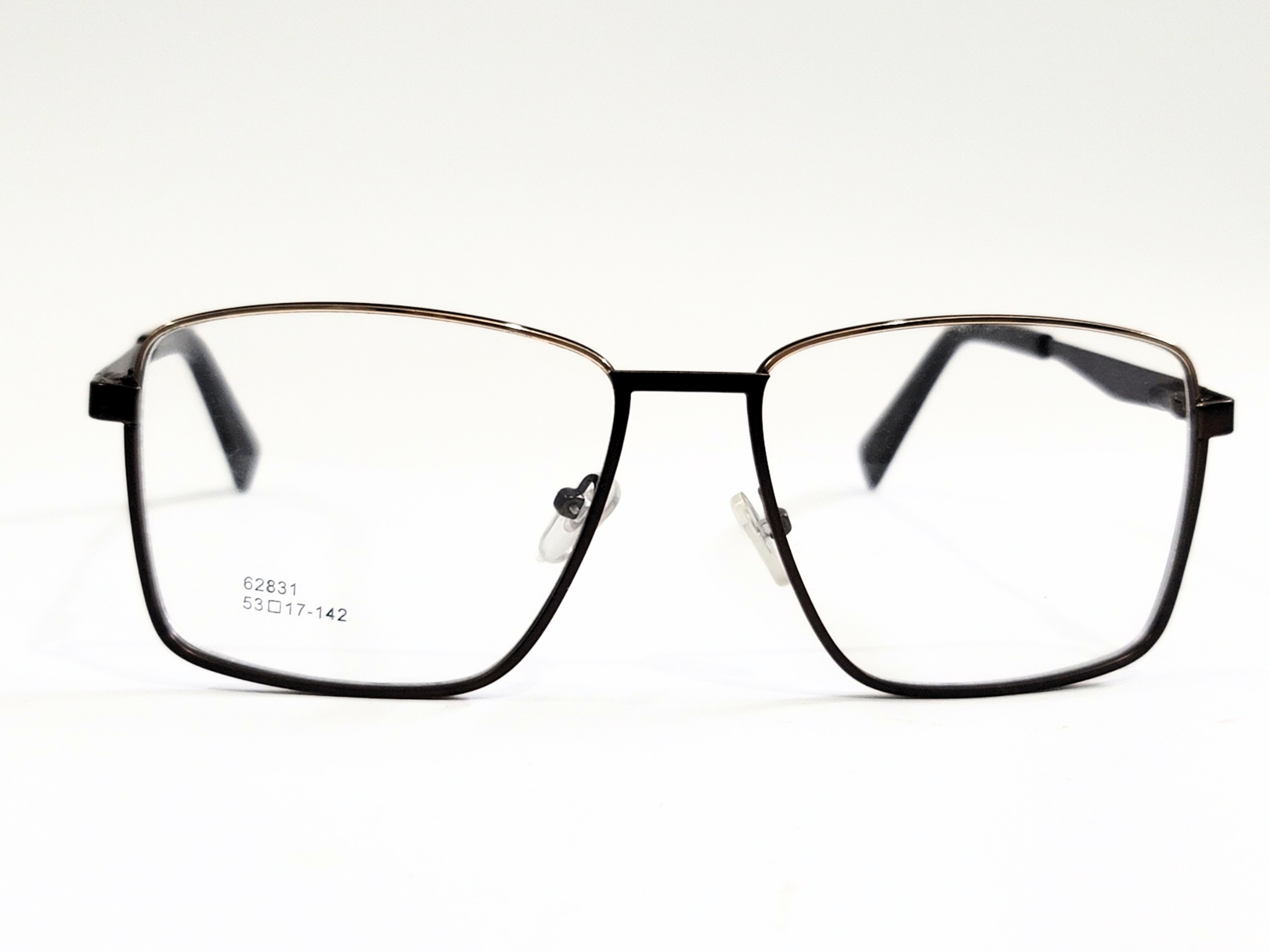 Men's Rectangular Full-Rim Metal Eyeglasses with Adjustable Nose Pads – Black & Gold