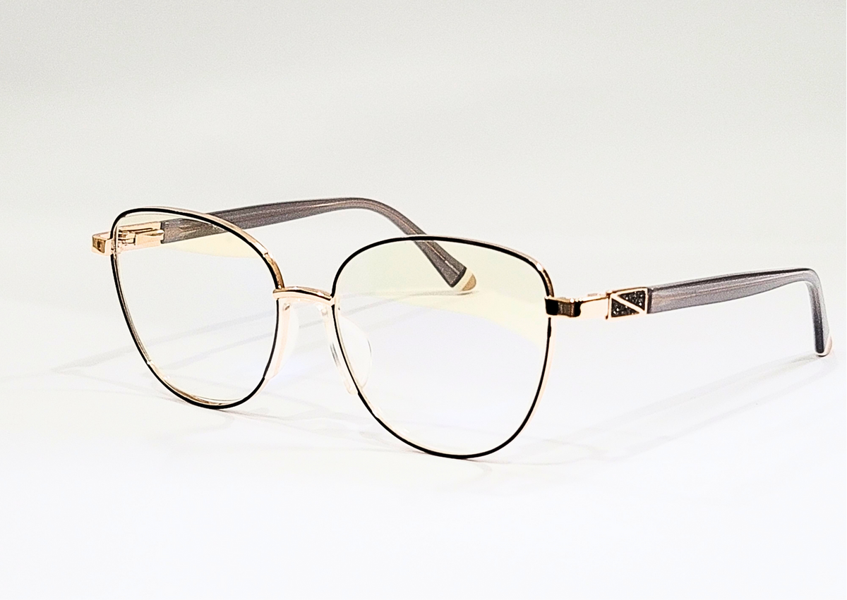 "Gold Frame Glasses with Gray Temples for  Women"