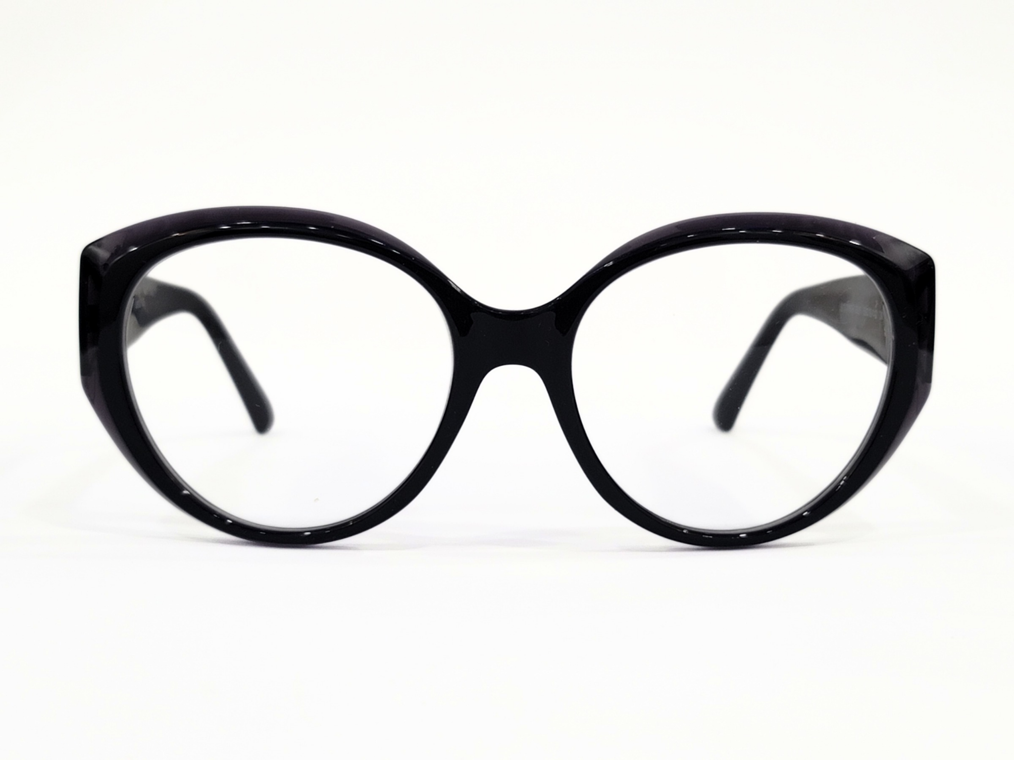 Designer Eyeglasses Oversized Cat-Eye Glasses – Glossy Black & Purple Acetate Frame