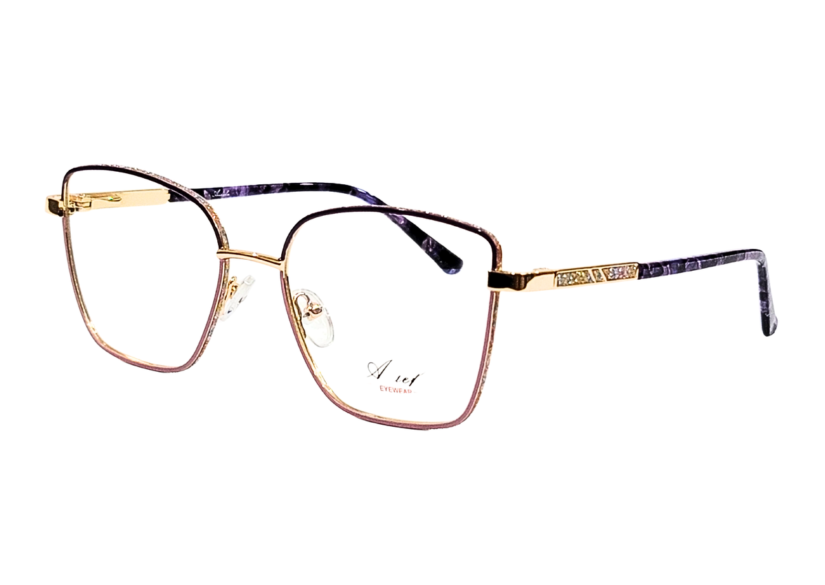 Aref Eyewear – Women’s Geometric Gold Optical Glasses with Purple Marble Temples