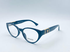 Versace Transparent Cat-Eye Eyeglasses – Navy Temples & Gold Detailing
