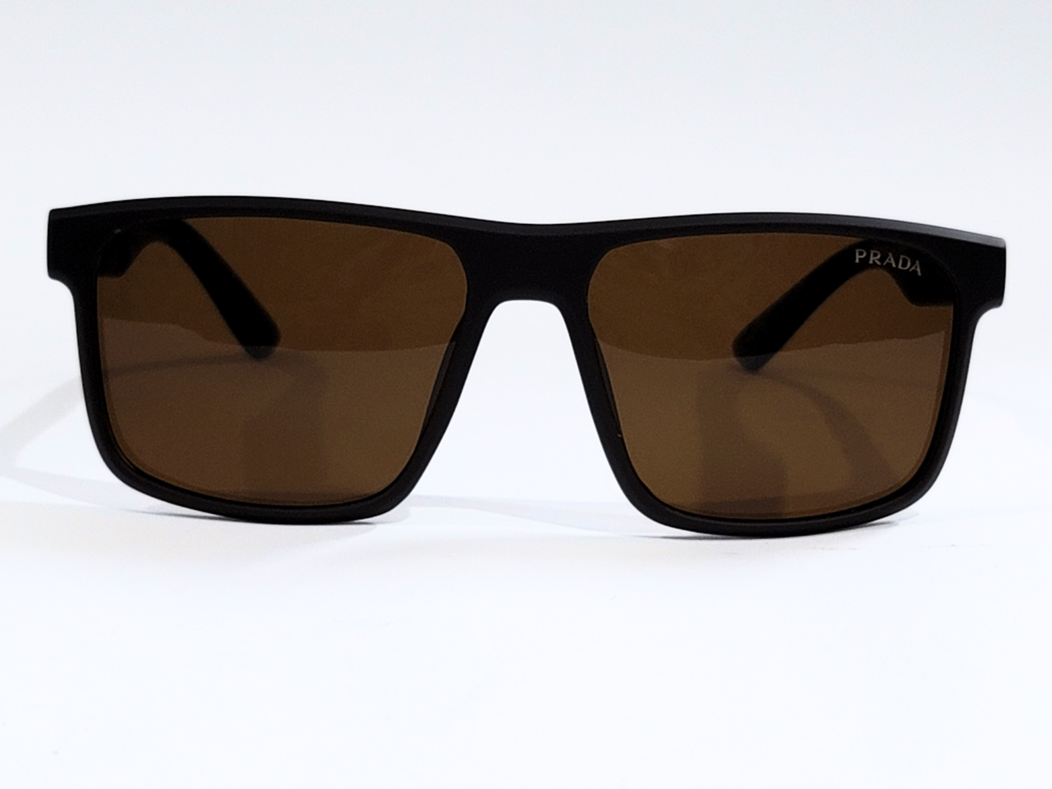 Prada Matte Black Rectangular Sunglasses with Brown Polarized Lenses