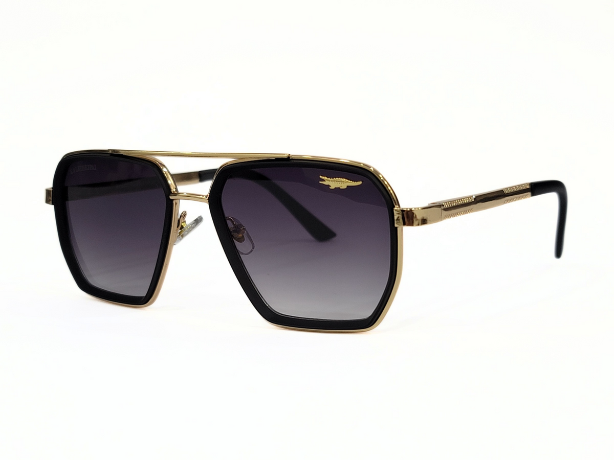 Lacoste Sunglasses – Model 0803, Black Geometric Aviator, Gradient Lens