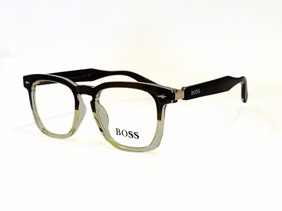 "BOSS - Rectangular  Eyeglasses - Black Frame with Greenish-Gray Accents"