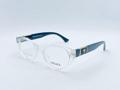 Versace Transparent Cat-Eye Eyeglasses – Navy Temples & Gold Detailing