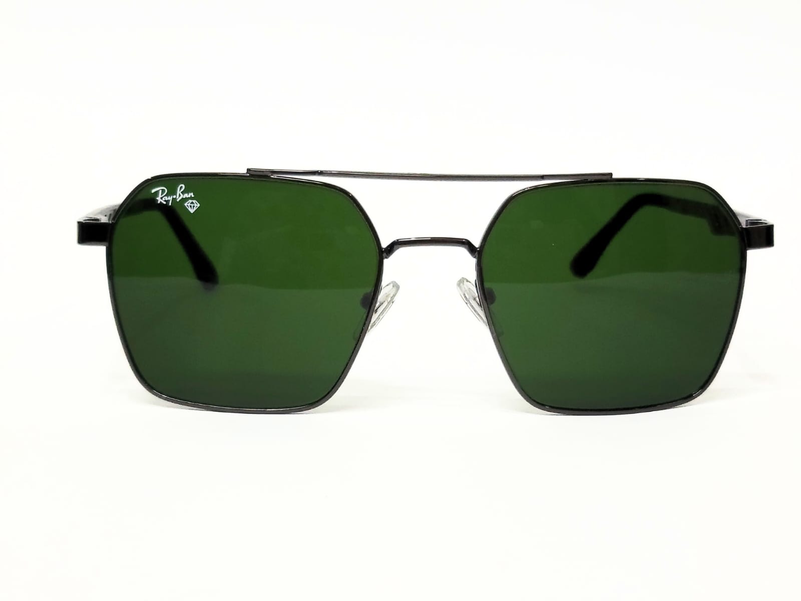 Ray-Ban Black - Sunglasses for Men - Women - Dark Green Tinted Lenses, Metal Frame, Standard Adult Size.