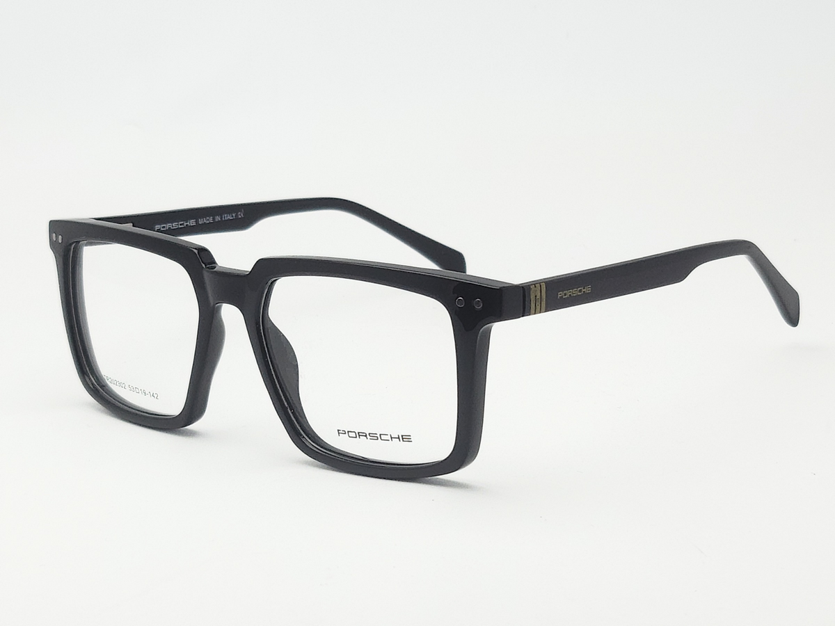 Porsche Design Rectangular Eyeglass Frame – Black Acetate – Unisex (53-18-142)