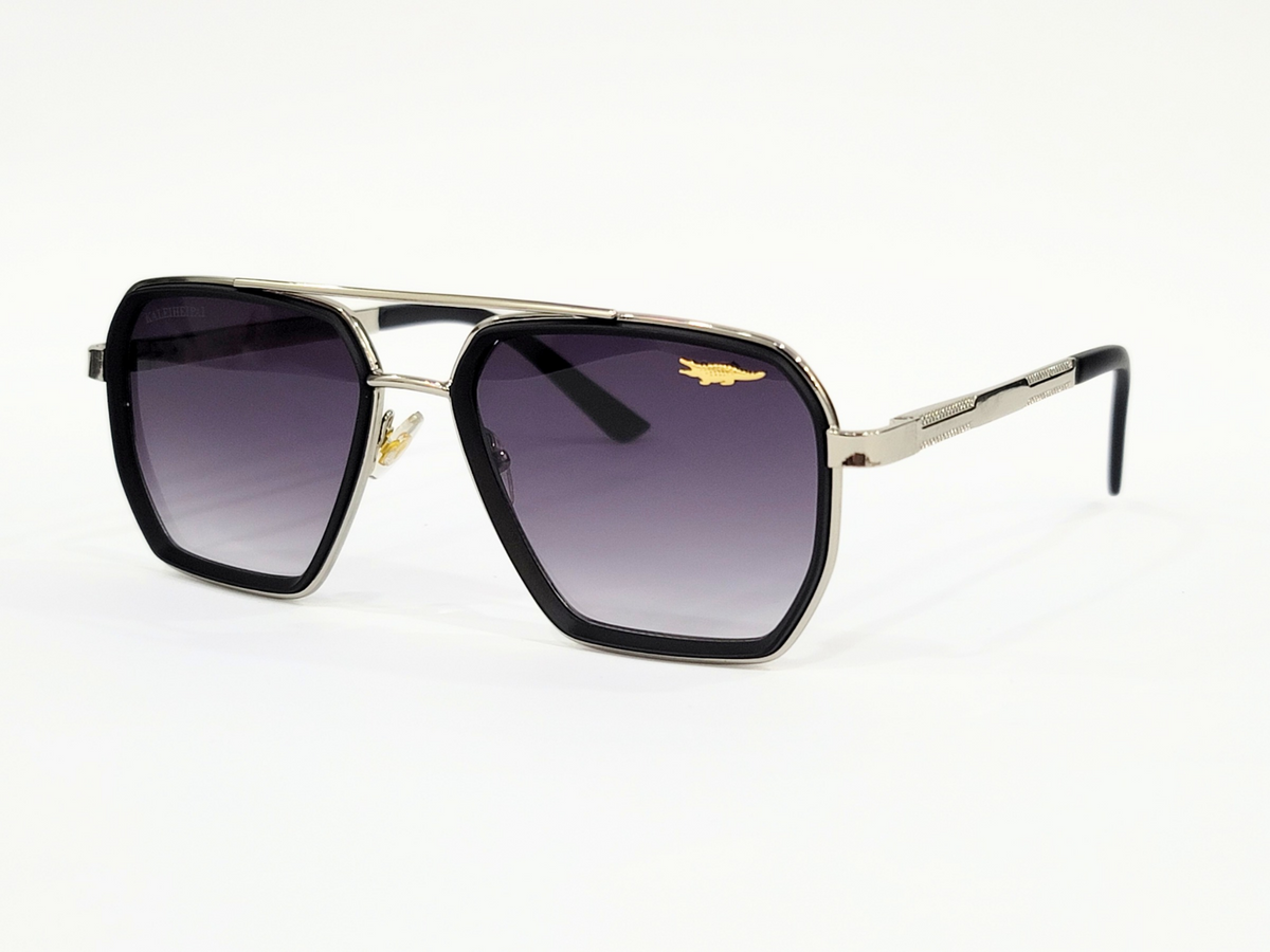 Lacoste Sunglasses – Model 0803, Black Geometric Aviator, Gradient Lens