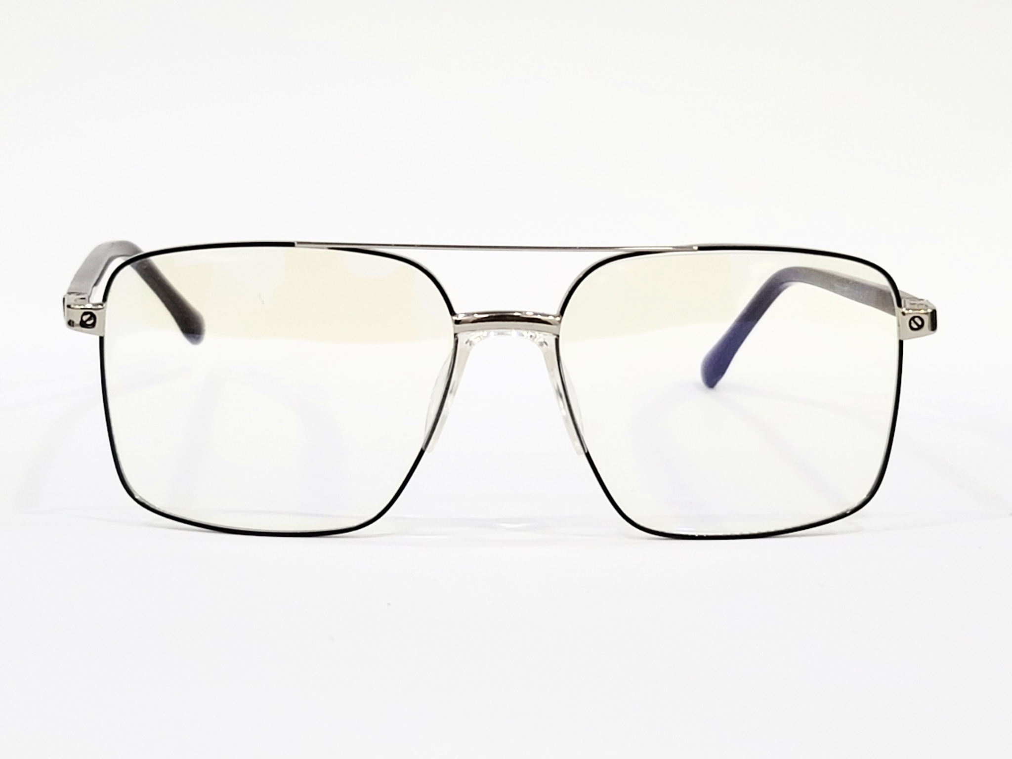 Silver Square Eyeglasses with Black Accents for Men